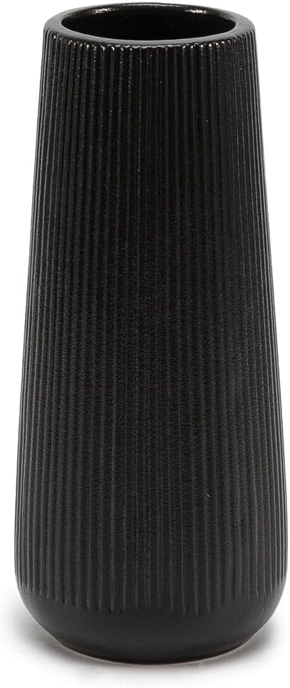 7.8''H Ceramic Vase, Pampas Grass Vase, Ribbed Modern Decor, Matte Black