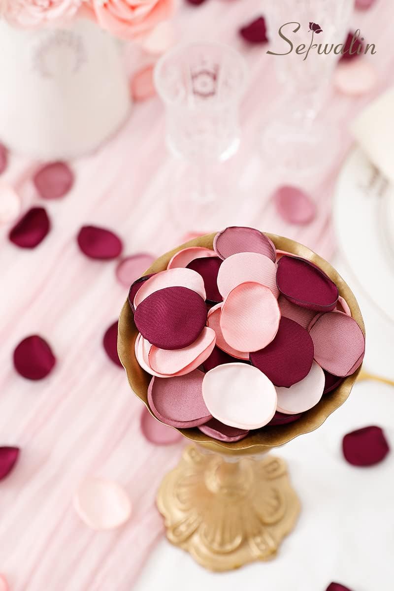 Serwalin 300pcs Silk Rose Petals Burgundy Pink Flower Petals for Wedding
