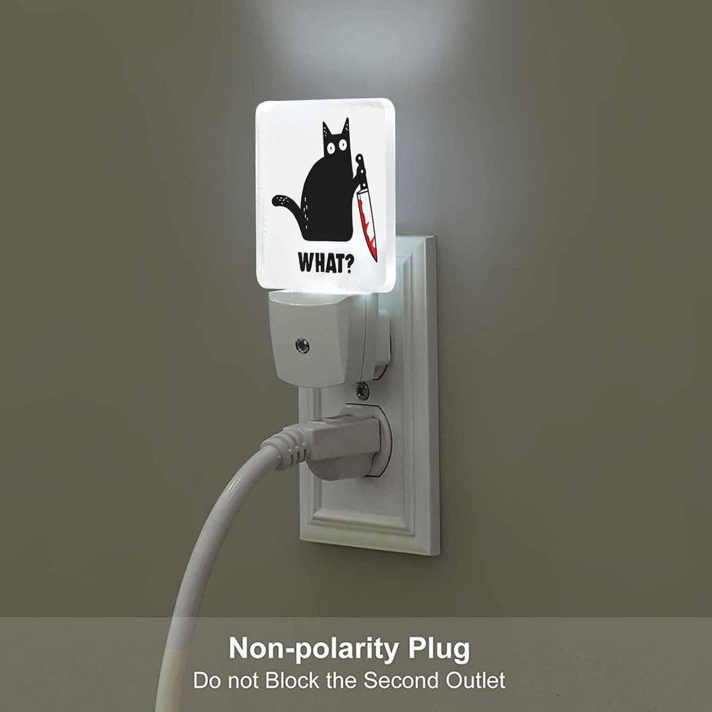 LED Night Light,Black Cat and Knife What LED Night Light Plug into Wall with Dusk to Dawn Light Sensor White Energy Efficient Nightlight for Bedroom Bathroom Hallway Living Room Kitchen