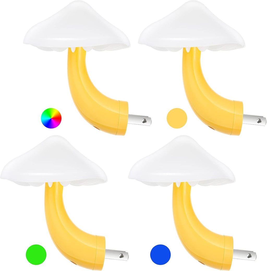 Honoson 4 Pcs Mushroom Night Light Plug in, Colorful Light with White Cover