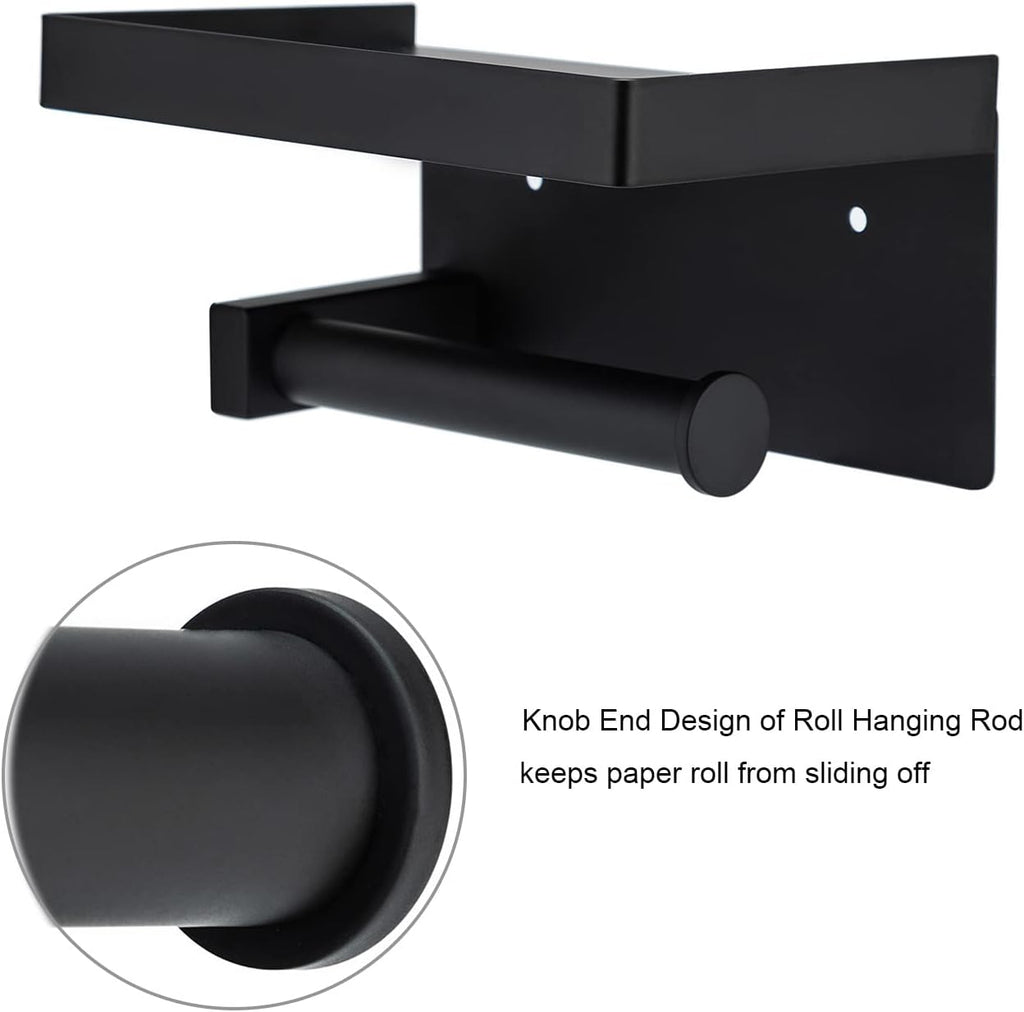Toilet Paper Holder Tissue Roll Hanger with Shelf SUS304 Stainless Steel Matte Black Bathroom Lavatory Hardware Wall Mount Adhesive
