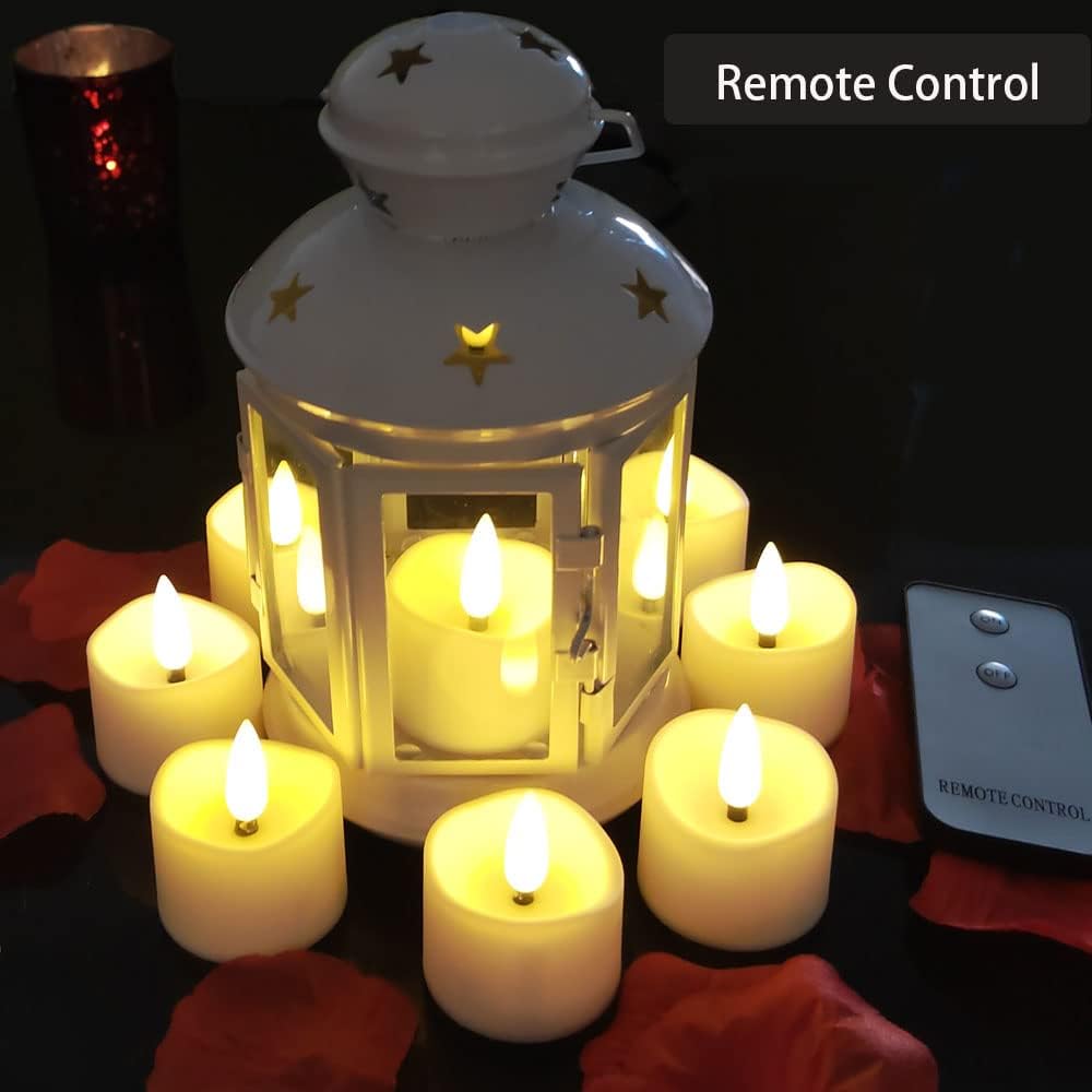 12 Pack Realistic and Bright Flickering Battery Operated Flameless LED Tea Lights Candles Remote,tealight Candles for Holiday, Weddings, Birthdays,Halloween,Christmas(Warm White)