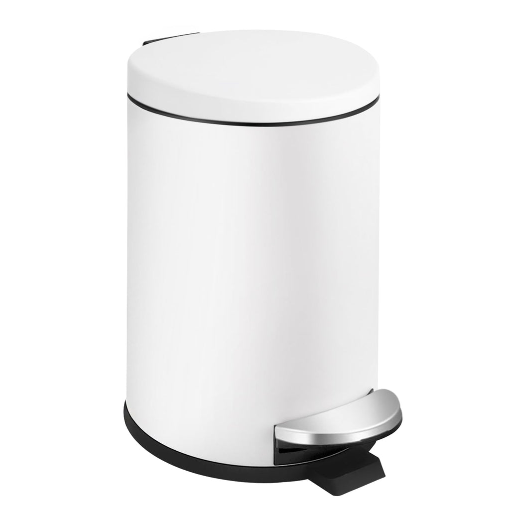 TIPGO Small Bathroom Trash Can with Lid Soft Close, 1.2 Gal, White