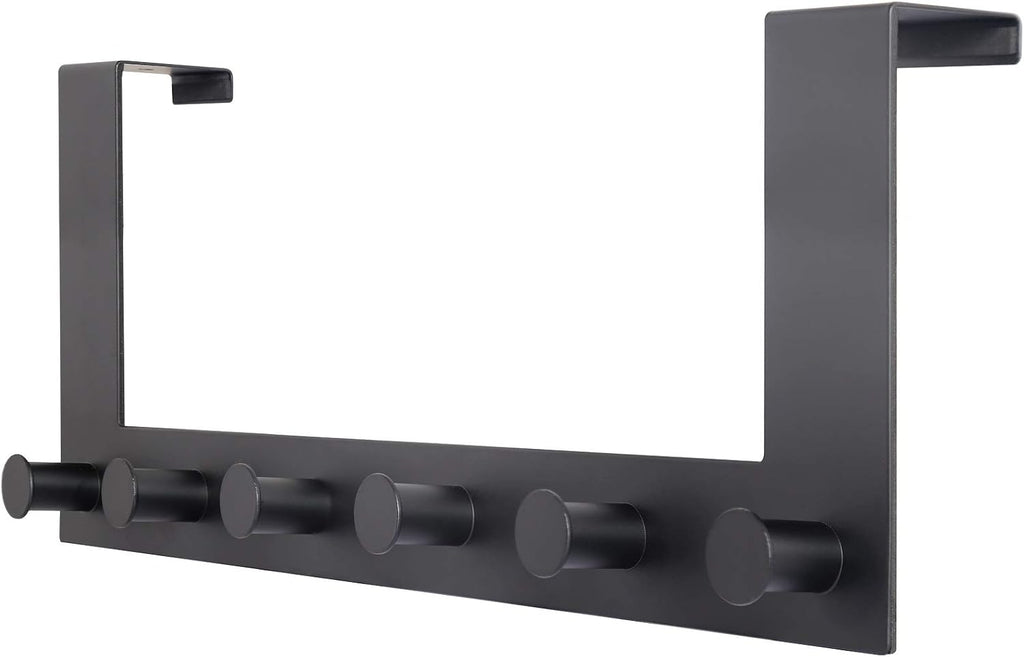 WEBI Over The Door Hooks,Over Door Towel Rack with 6 Peg Hooks for Hanging,Door Coat Hanger Door Coat Rack for Behind Back of Bathroom,Black