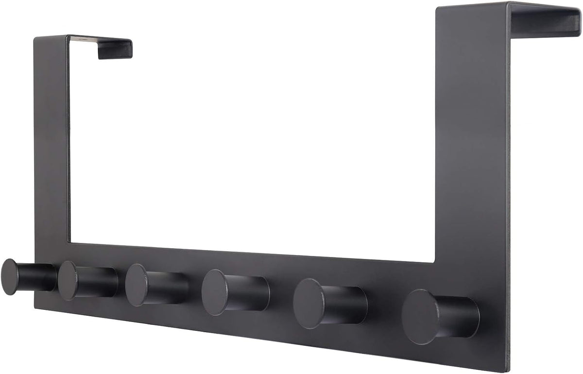 WEBI Over The Door Hooks,Over Door Towel Rack with 6 Peg Hooks for Hanging,Door Coat Hanger Door Coat Rack for Behind Back of Bathroom,Black