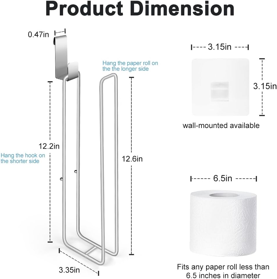 Silver Extra Toilet Paper Storage for 3 Roll Tissue Over The Tank Toilet Paper Roll Holder Stainless Steel Adhesive Hanging Toilets Tissue Holder Wall Mounted for Bathroom RV Camper(2 Pack)