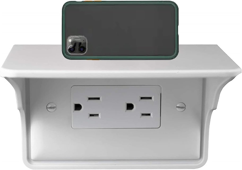 Horizontal Wall Outlet Shelf. Home Wall Shelf Organizer for Outlets. Perfect for Bathroom, Kitchen, Bedrooms with Cord Management and Easy Installation. White 2-Pack