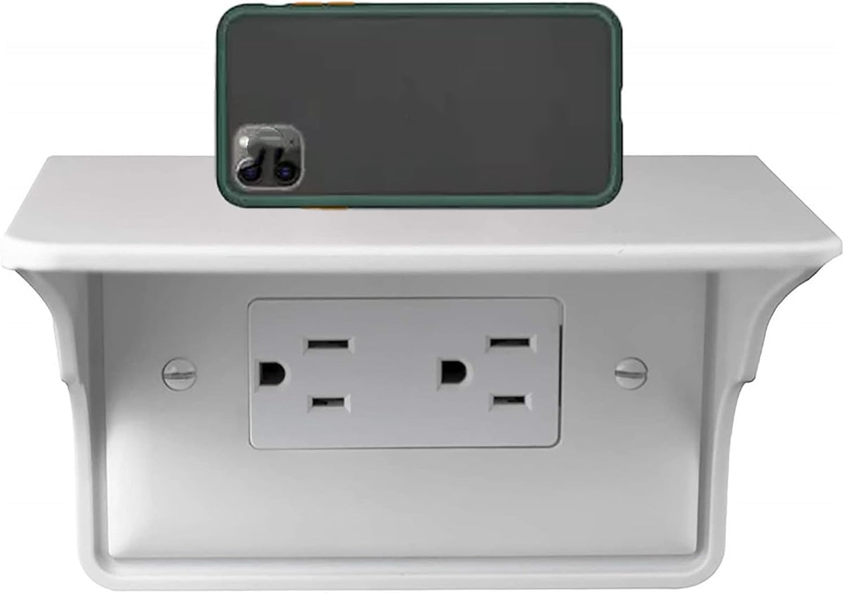 Horizontal Wall Outlet Shelf. Home Wall Shelf Organizer for Outlets. Perfect for Bathroom, Kitchen, Bedrooms with Cord Management and Easy Installation. White 2-Pack