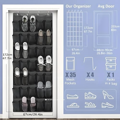 Meolsaek 24 Large Mesh Pockets Over the Door Shoe Organizer, White, Black