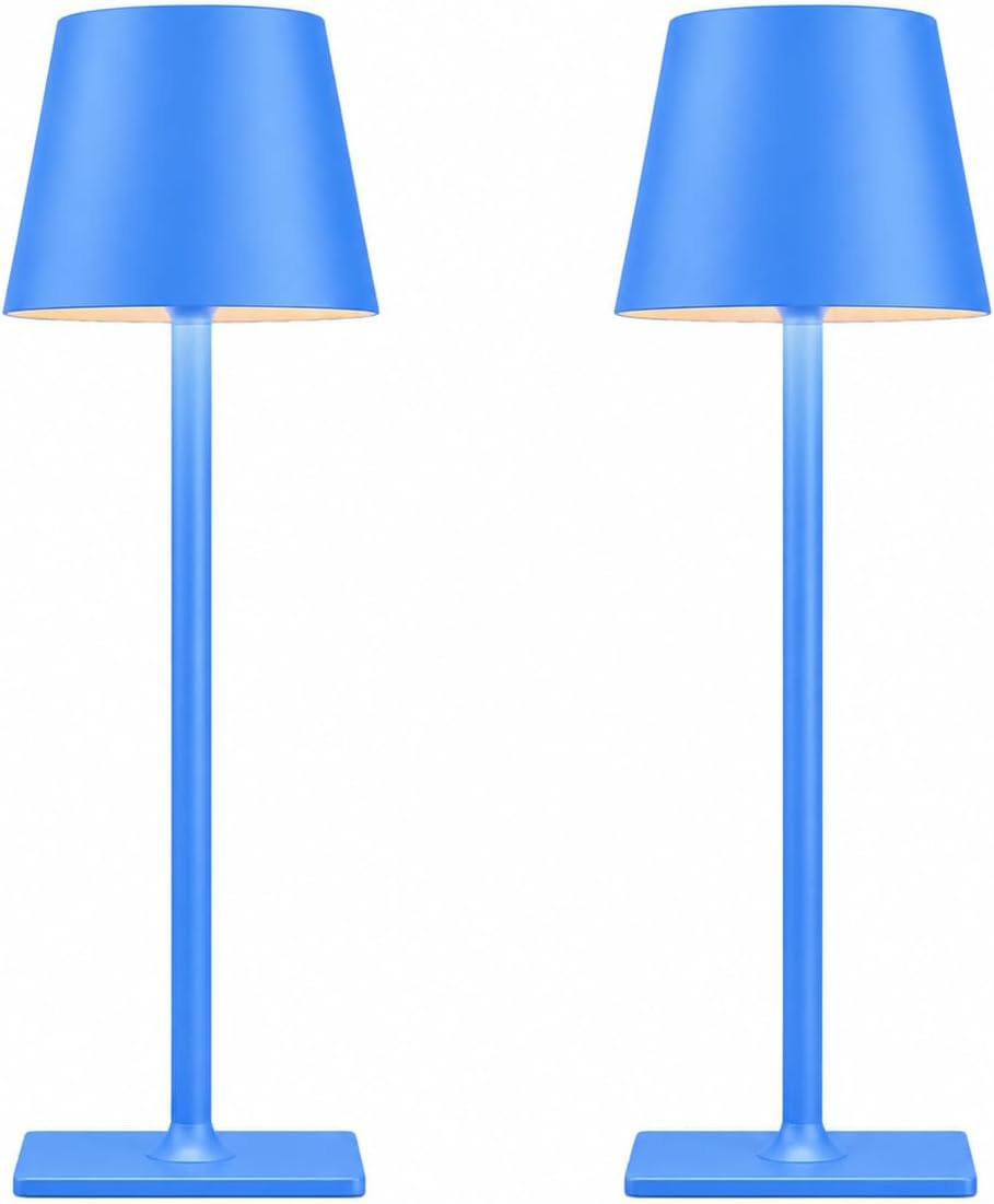 Yogaret Blue Cordless Table Lamp Set of 2, Indoor/Outdoor Table Lamp for Restaurant Home Dinner Patio Pinic