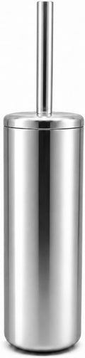 Chrome Toilet Brush and Holder Set，Extra Long Handled Toilet Bowl Brush and Holder，Stainless Steel Heavy Duty Toilet Brush for Bathroom,Deep Cleaning Modern Toilet Cleaner Slip Base