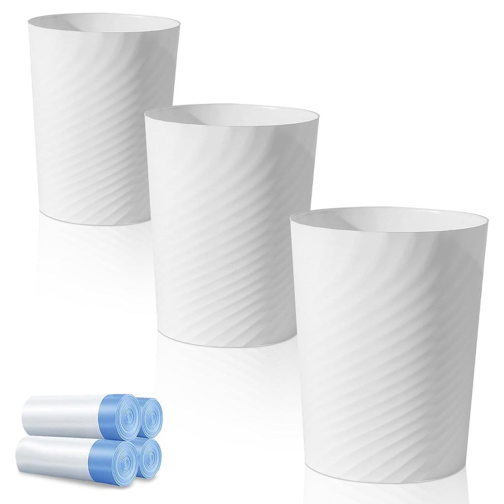 UUJOLY Small Bathroom Trash Can with Bags Garbage Can, 3 Pack, White