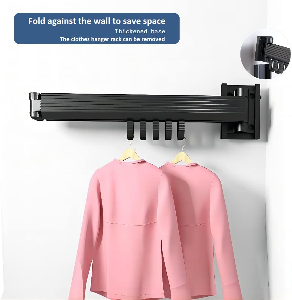 MANYHORSES Retractable Clothes Drying Rack,Wall Mounted Clothes Hanger Rack,Tri-Fold,Space-Saver,Collapsible Drying Racks for Laundry,Balcony,Mudroom,Bathroom (Windproof Ring-Black)