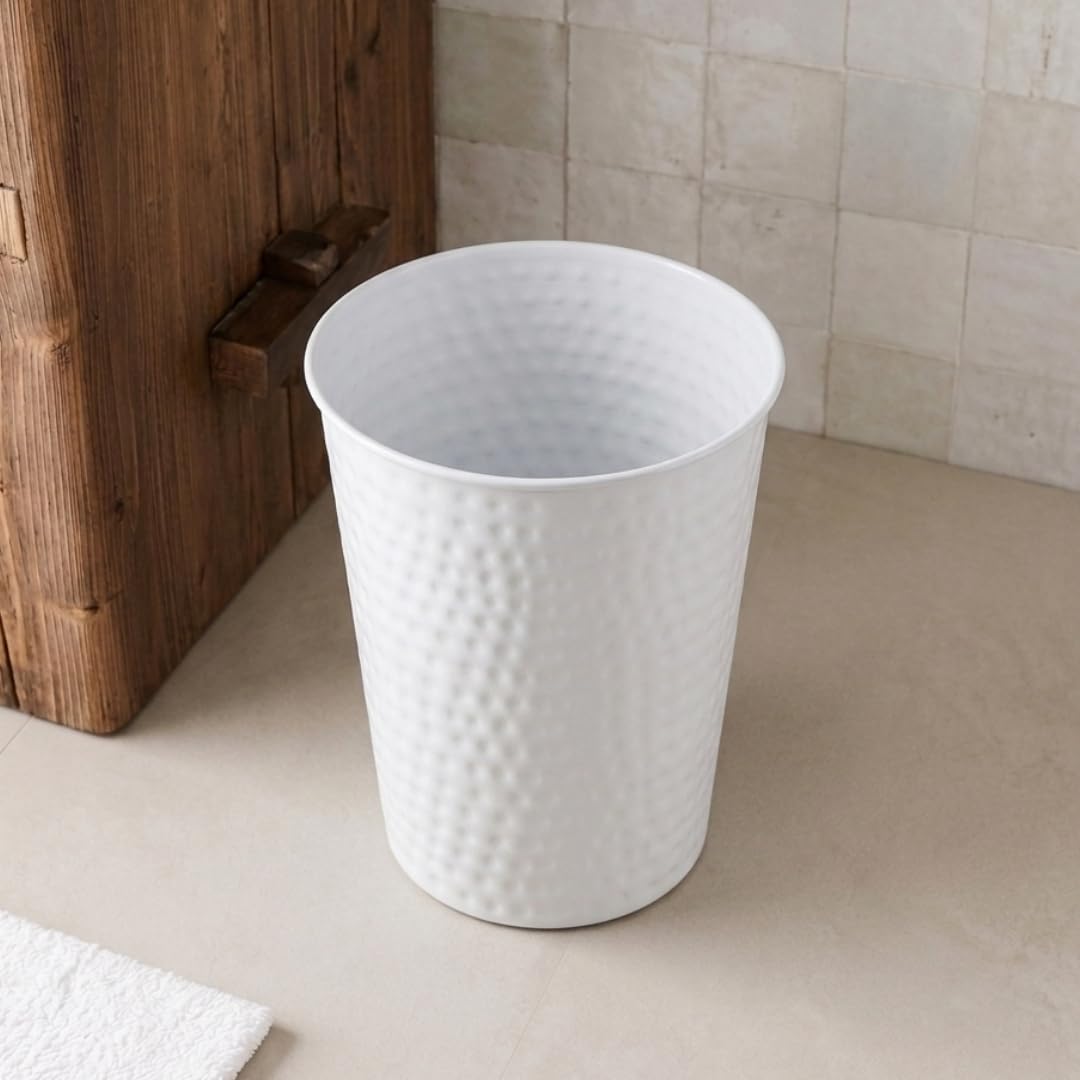 Monarch Abode Metal Bathroom Trash Can – Waste Basket for Bedroom, Office Desk, & Dorm, Hand Hammered, Durable Decorative White Small Trash Can Bathroom Garbage Bin Wastebasket