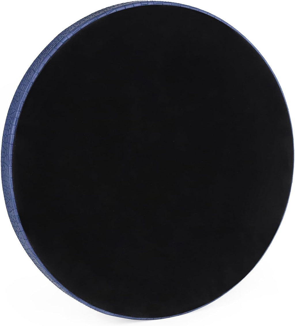 HofferRuffer Round Serving Tray 20'', Elegant Faux Leather Circle Ottoman Table Tray, Serve Tea Coffee Breakfast in Bedroom Living Room Kitchen (Blue, 20")