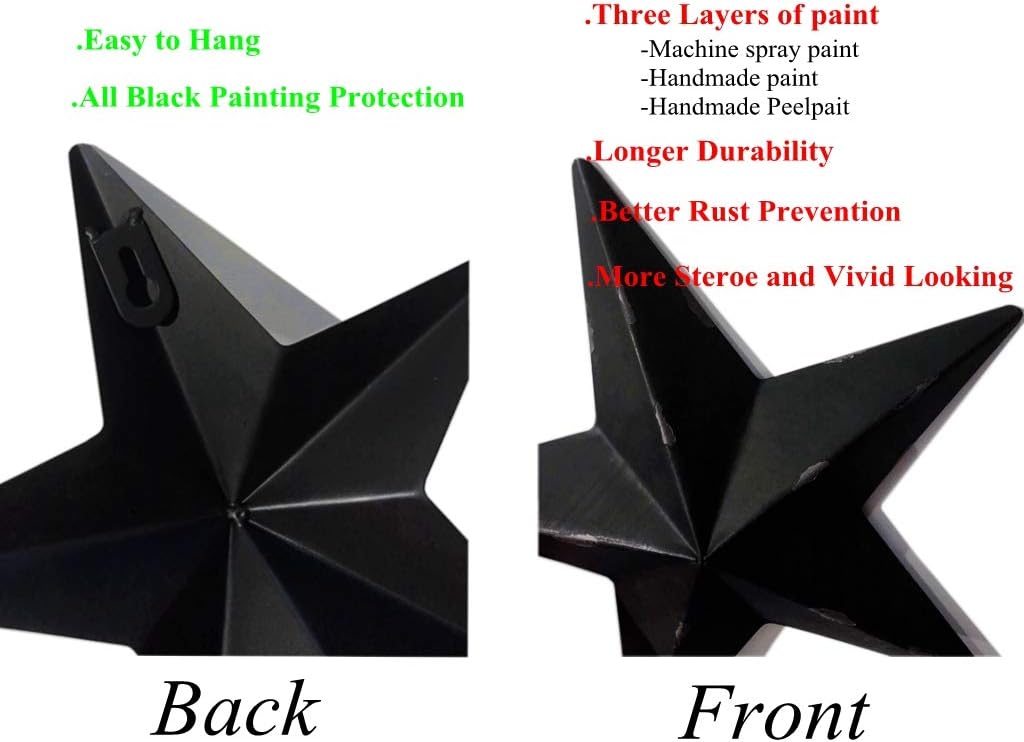 YL Crafts - Metal Star Wall Decoration Mounted Wall Art 3pcs/Set (Black)