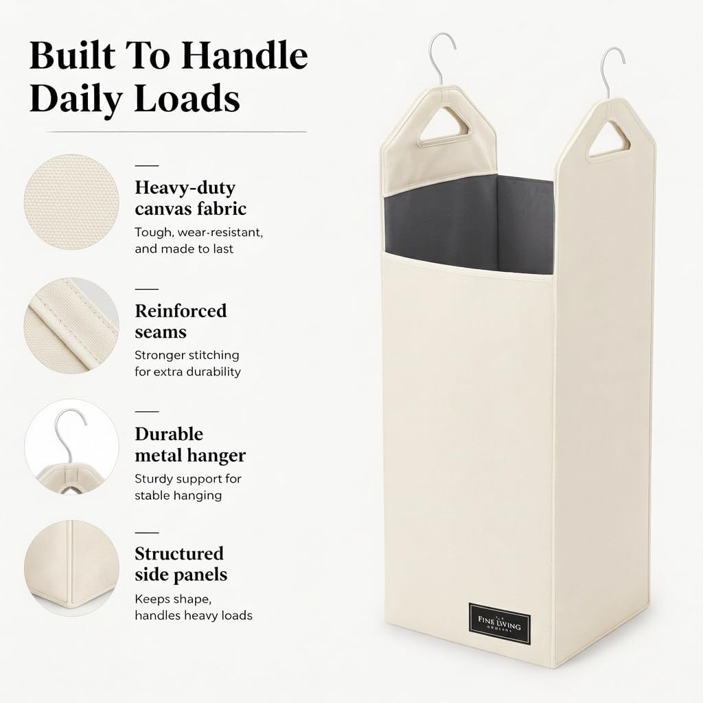 TFLC Hanging Laundry Hamper bag, Portable Clothes Hampers for Laundry Beige