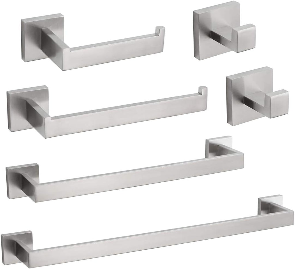 VELIMAX Premium Stainless Steel 6 Pieces Bathroom Hardware Set Wall Mounted Bathroom Accessories Kit Modern Towel Bar Set - 20 Inches and 23.6 Inches, Brushed