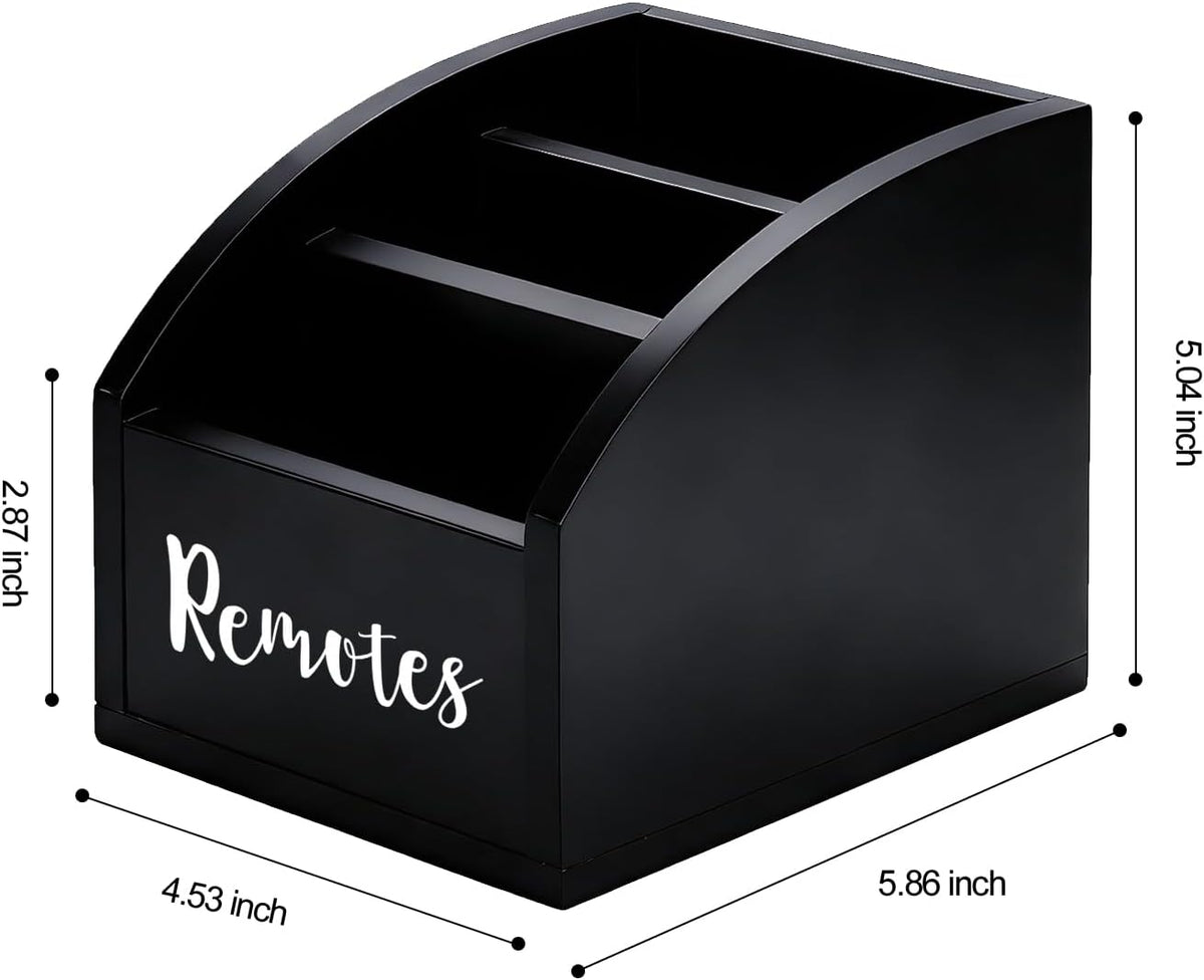 BONNY DODO Remote Control Holders Organizer Box for Table Black Small Wooden Desk Farmhouse Home Decor Caddy Basket Store Tv Remote for Media Player,Pencil,Glassees&Office Supplies (Black, S)