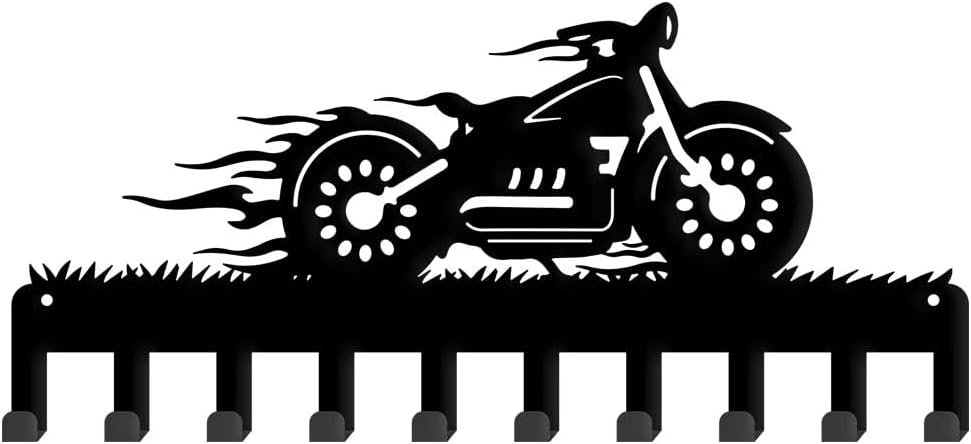 SUPERDANT Motorcycle Metal Key Holder Metal Hook Rack Motorcycle Flame Wall Mounted Key Organizer Decorative Home Storage Hat Cloth Living Boy Room Door Home Wall Decoration 33×15cm