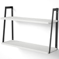 SRIWATANA White 2-Tier Floating Wall Shelves, Rustic Wood Storage Shelf Set