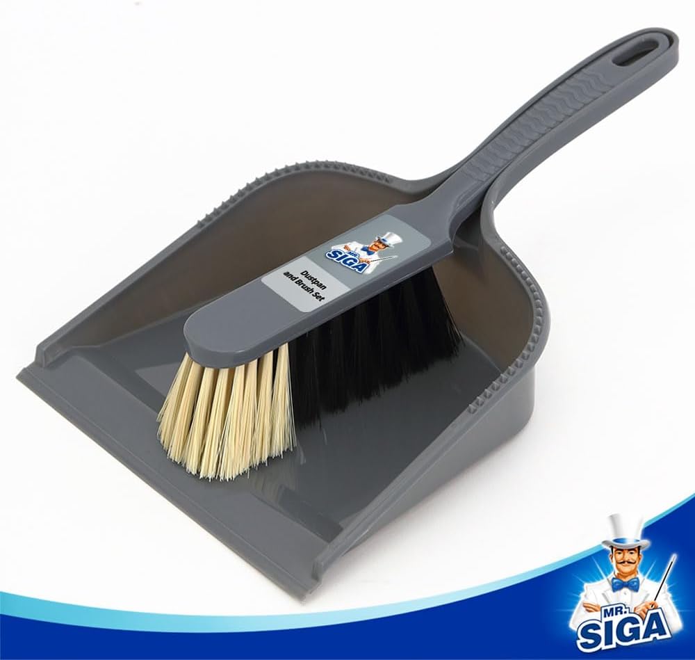 MR.SIGA Dustpan and Brush Set, Pack of 4 Set, Blue & Grey