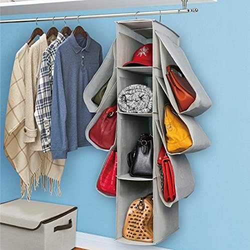 Hanging Purse Handbag Storage Organiser Homewares Nonwoven 10 Pockets Purse Bag Organizer for Closet (Light Grey)