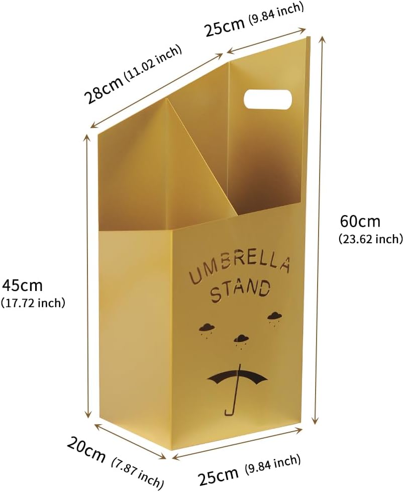 9.84" D x 7.87" W x 23.62" H Detachable Base Umbrella Stand - Elegant Raindrop Design, Water Collection Tray, Gold/Black Finish, Durable Home & Office Organizer