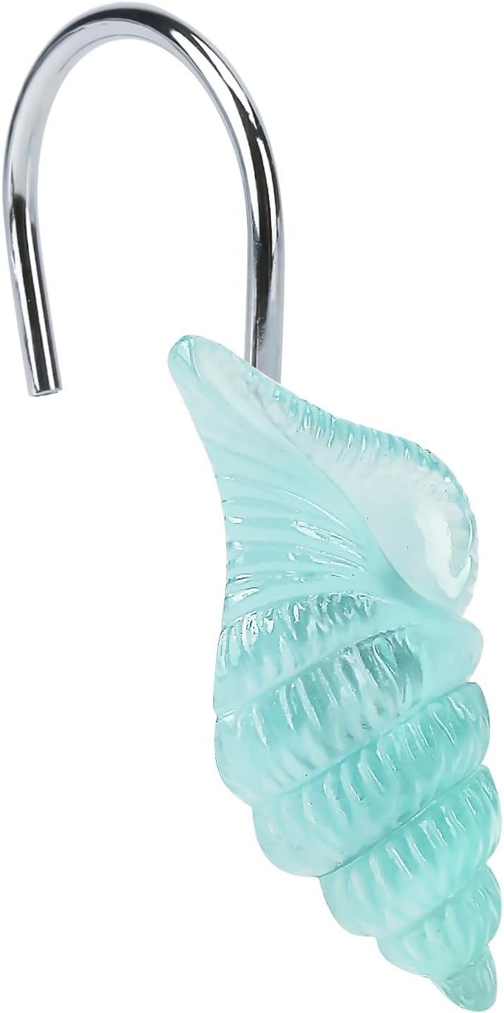 Beach Shower Curtain Hooks, Glow in The Dark, Creative Blue Starfish, Seashell, Conch and Seahorse, Coastal Theme Ocean Seaside Pretty Bathroom Décor