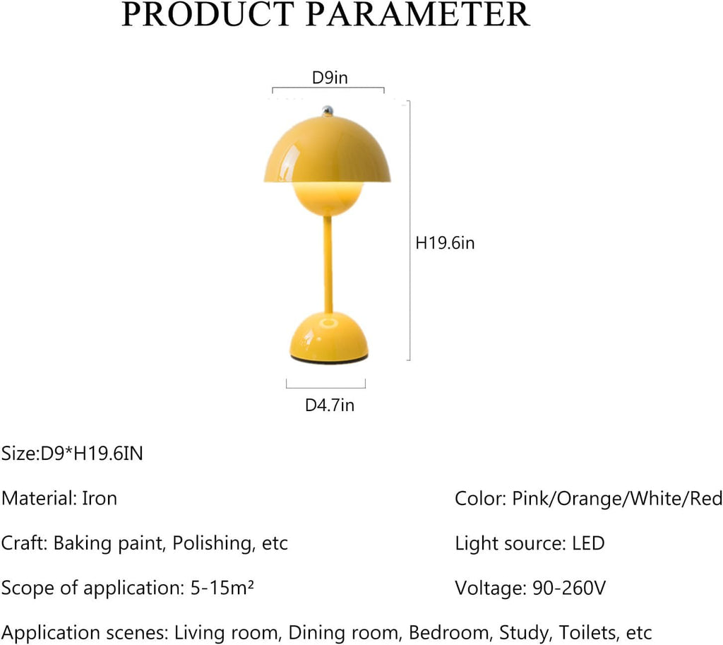 Modern Mushroom Table Lamp Cartoon Iron LED Bedside Lamp Nordic Round Metal Lamp Body Nightstand Lamps for Living Room, Bedroom Study Room Home Office (Yellow)