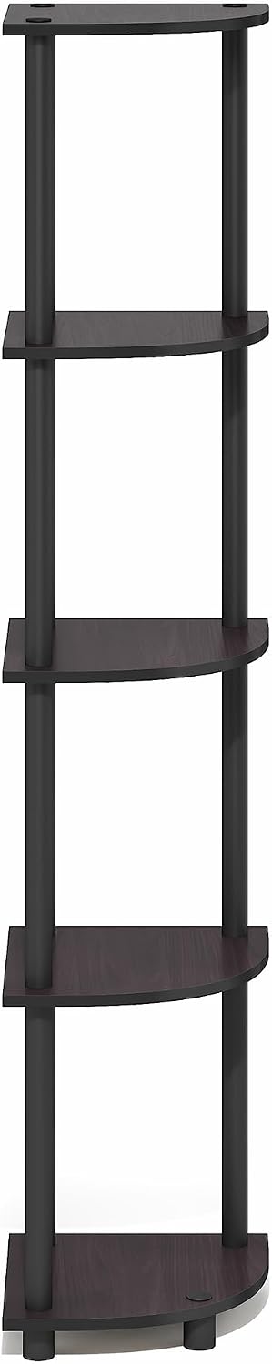 Furinno Turn-N-Tube Corner Shelf, 5-Tier Corner Bookshelf, Open Storage Shelves, for Organization and Storage, Living Room, Home Office, Garage, Bedroom, Dark Mocha