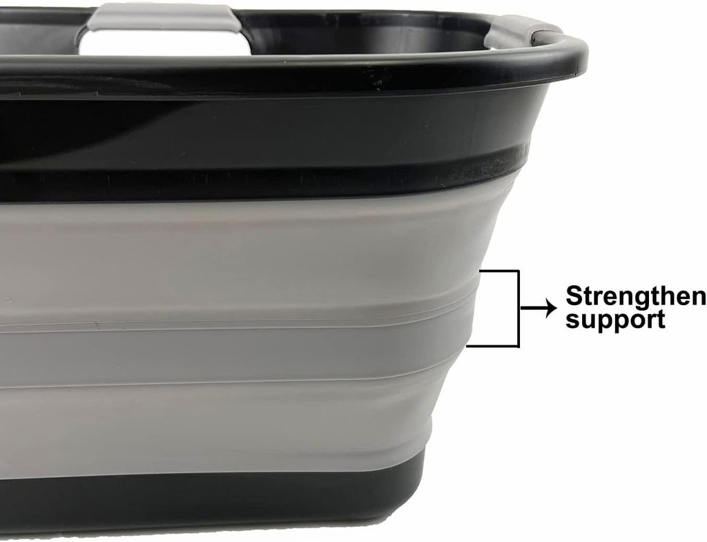New SAMMART 30L(8 gallon) Collapsible Plastic Laundry Basket - Foldable Pop Up Storage Container/Organizer - Space Saving Hamper/Basket - Water Capacity 24L(6.3 gallon) (Black/Alloy Grey)