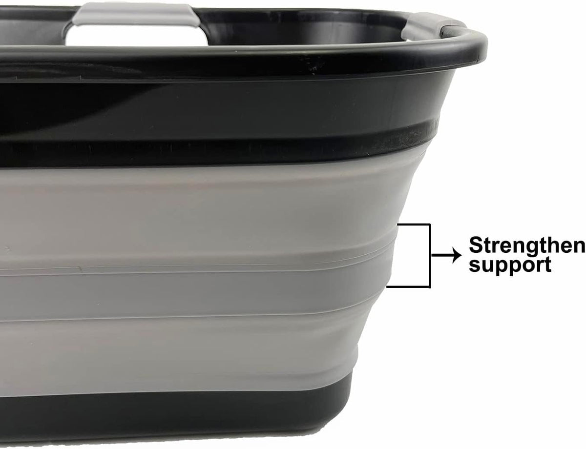 New SAMMART 30L(8 gallon) Collapsible Plastic Laundry Basket - Foldable Pop Up Storage Container/Organizer - Space Saving Hamper/Basket - Water Capacity 24L(6.3 gallon) (Black/Alloy Grey)