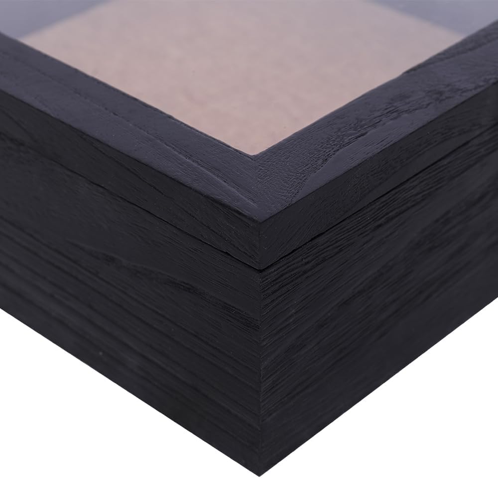 12 x 12 Extra Deep Shadow Box, 4-Inch Exterior Depth, Solid Wood, Black