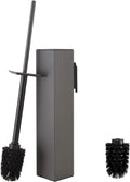 Toilet Brush and Holder Wall Mounted, Gun Gray Aluminum with 2 Replaceable Heads, Bathroom Toilet Brush, Drill or 3M Adhesive Mount, Removable Liner and Splash Guard, Modern Square Design