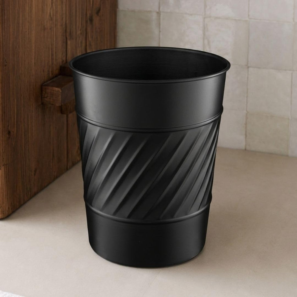 Monarch Abode Metal Bathroom Trash Can – Waste Basket for Bedroom, Office Desk, & Dorm, Handcrafted Wave Embossed, Durable Decorative Black Small Trash Can Bathroom Garbage Bin Wastebasket