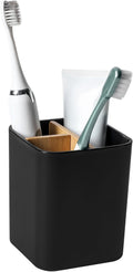 Bamboo Toothbrush Holder for Bathrooms Toothpaste Organizer - Black