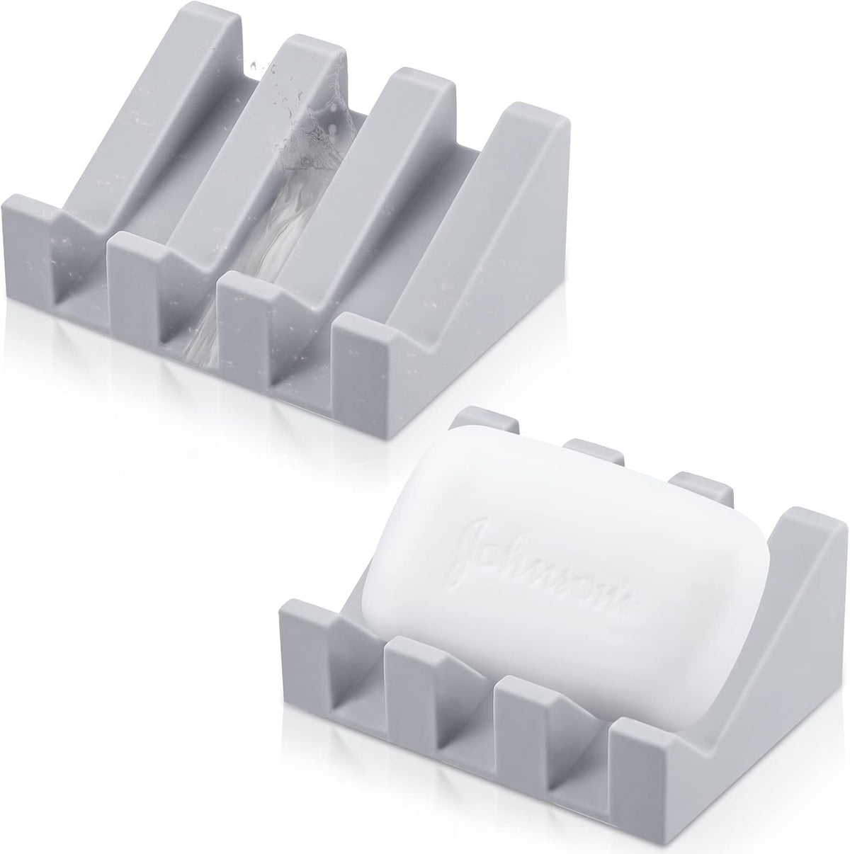 Cunhill 2 Pieces Soap Dish, Silicone, Light Grey