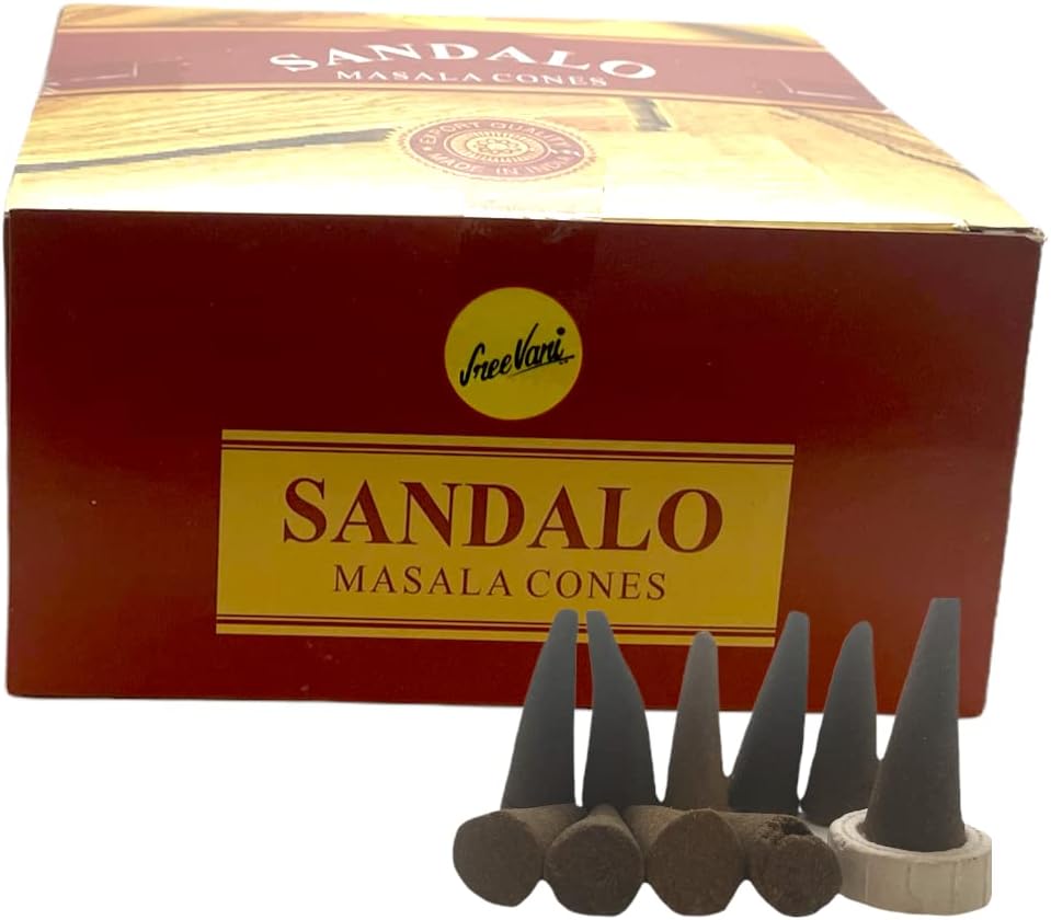 Sreevani Natural Masala Incense Cones and Holder Bundle, 120 Cones Total, Sandalo