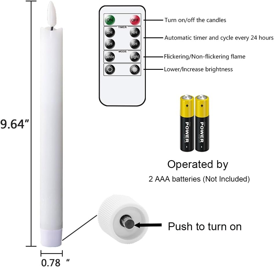GenSwin White Flameless Taper Candles Led Battery Operated Remote Timer
