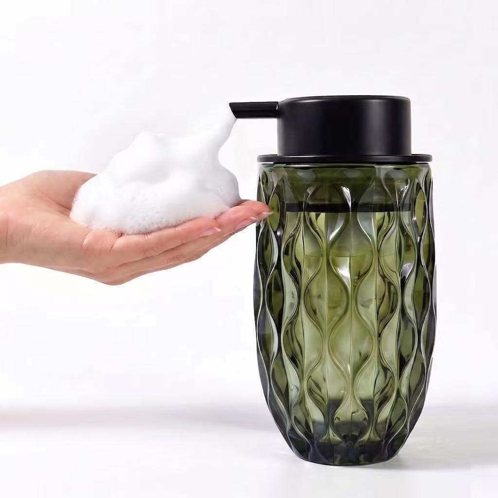 Foaming Hand Soap Dispenser, Green Wavy Glass Matte Black Pump Bath