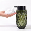 Foaming Hand Soap Dispenser, Green Wavy Glass Matte Black Pump Bath
