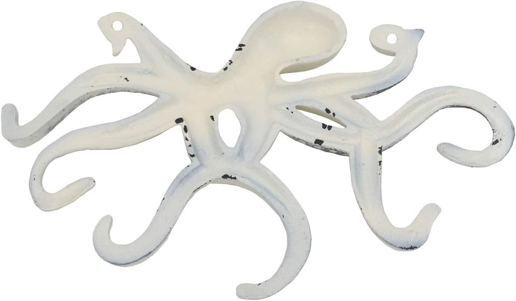 Octopus Keys Hook, Decorative Wall Mounted Nautical Wall Rack, Antique Key Holder Hook, Cast Aluminum Hanger for Coat, Hand Towel, Jacket, Bedroom, Bathroom, Kitchen & Balcony (Distressed Ivory)