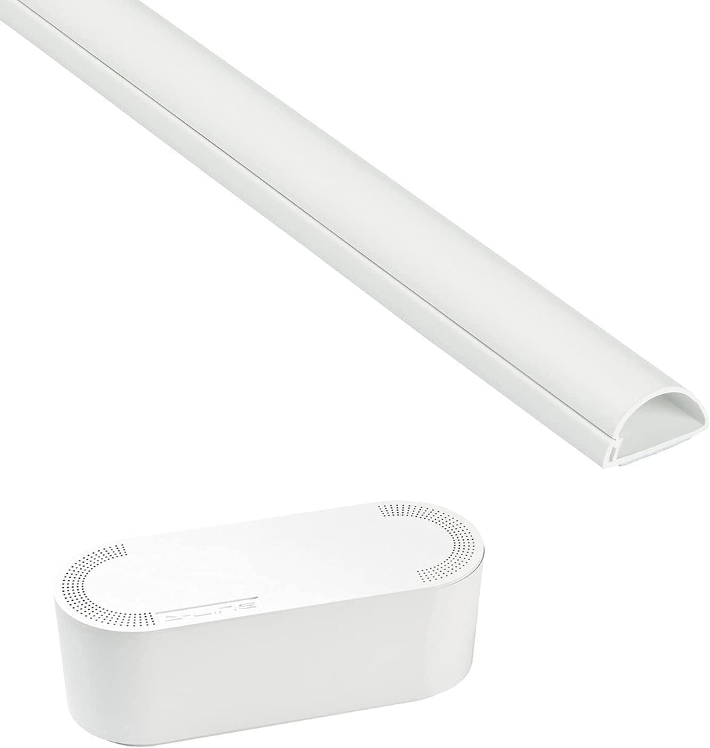 D-Line Cable Management Box (Small) & Medium Cable Raceway Length 1.18" (W) x 0.59" (H) x 39" Length - White