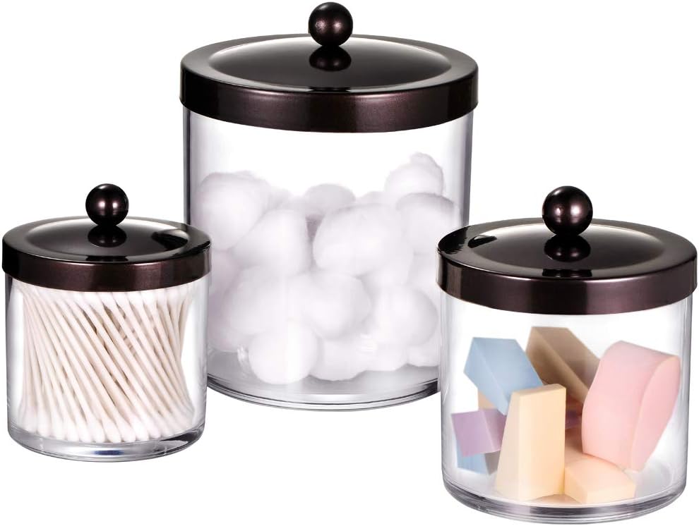 SheeChung 3-Pack Large Plastic Apothecary Jars with Bronze Metal Lids