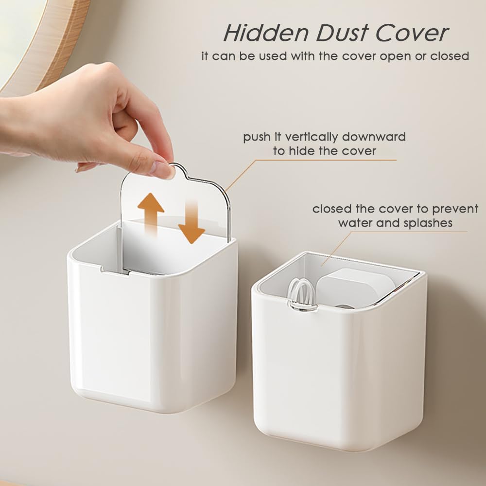 Wall Mounted Toothbrush Holder, No Drilling Shower Holder with Cover for Toothbrushes, Shaver, Toothpaste Storage, Make-up Brushes Caddy