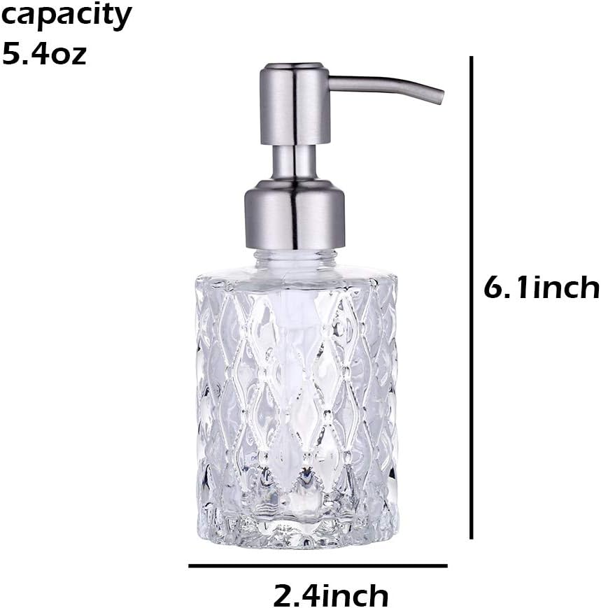 YunNasi Soap Dispenser with Stainless Steel Pump, Clear Crystal Design, Vintage and Elegant, Refillable Liquid Hand Soap Dish Soap Dispensers for Bathroom Counter, Kitchen Sink (Style2)