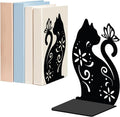 WADORN Cat Flowers Metal Bookends for Shelves Decorative 1 Pair, Animal Heavy Duty Books End Support Non-Skid Book Holder Black L-Shaped Book Stopper for Home Office Desk Book Divider, 4.7x3.5x7 Inch
