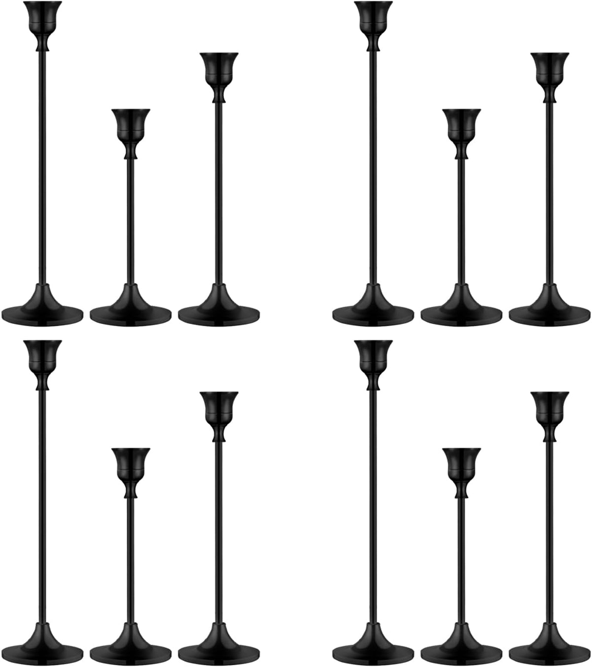 Metal Candle Holders for Candlesticks Taper Candlestick Holders Set Vintage Decorative Centerpiece Candelabra Tall Candle Stands (Matt Black, 4 Sets (12 pcs))
