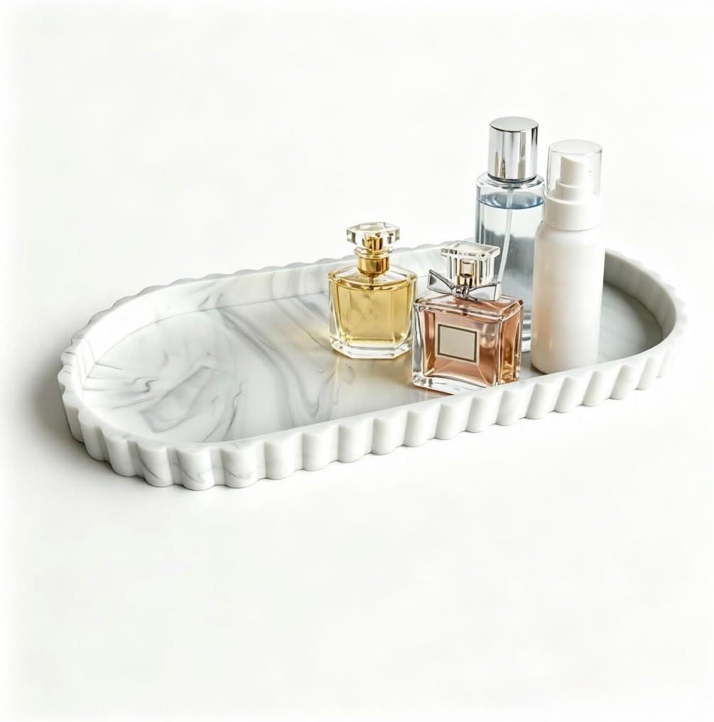 Bathroom Silicone Tray,Vanity Organizer,Kitchen Counter Decor,White Marble